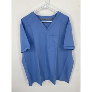 Fabletics Helix Scrub Top Mens 2X Blue Stretch V-Neck Feel Good Performance NWOT